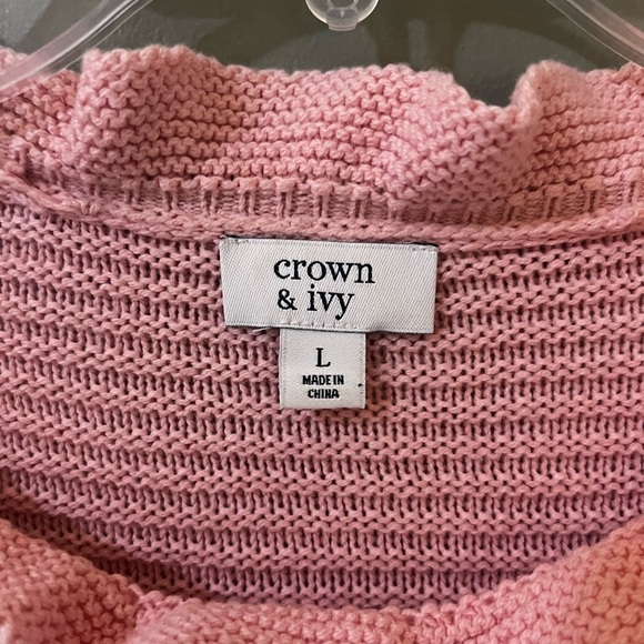 Crown & Ivy waffle knit ruffle sweater size large color pink - Picture 2 of 6